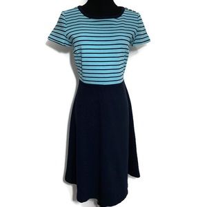 Talbots Navy Blue Striped Fit & Flare Dress SP